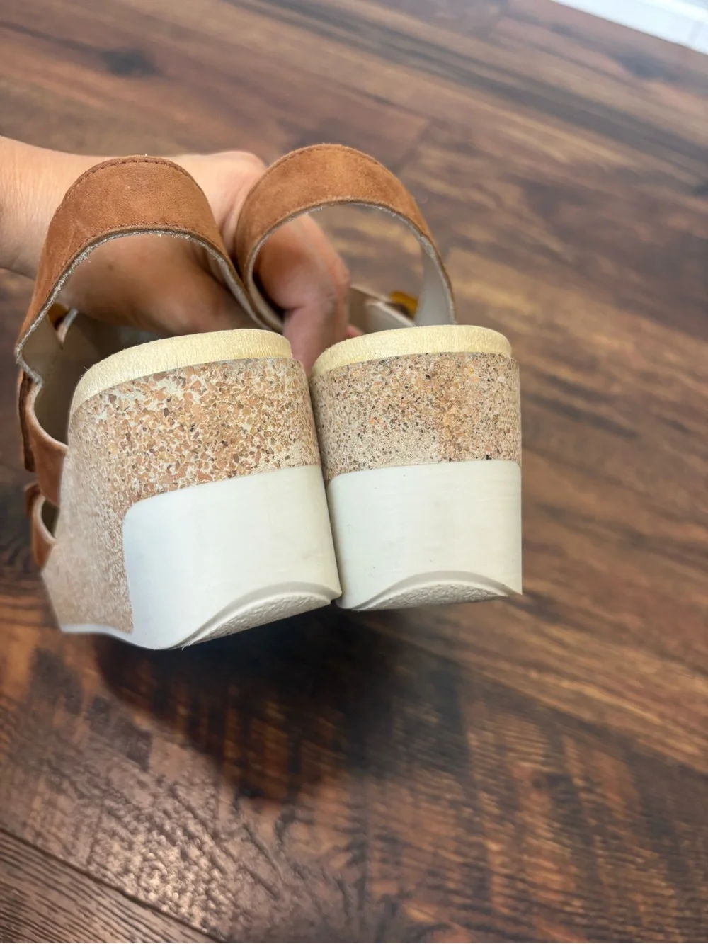 Mephisto Giulia Leather Wedge Heel Sandal Comfort Hazelnut Brown Size 9